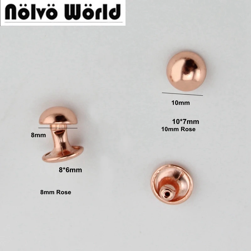 50-100pcs Rose gold rivet 6mm 8mm 10mm Head Feet Solid Rivets Fasteners High Quality Leather Crafts Bags shoe Mushroom nails