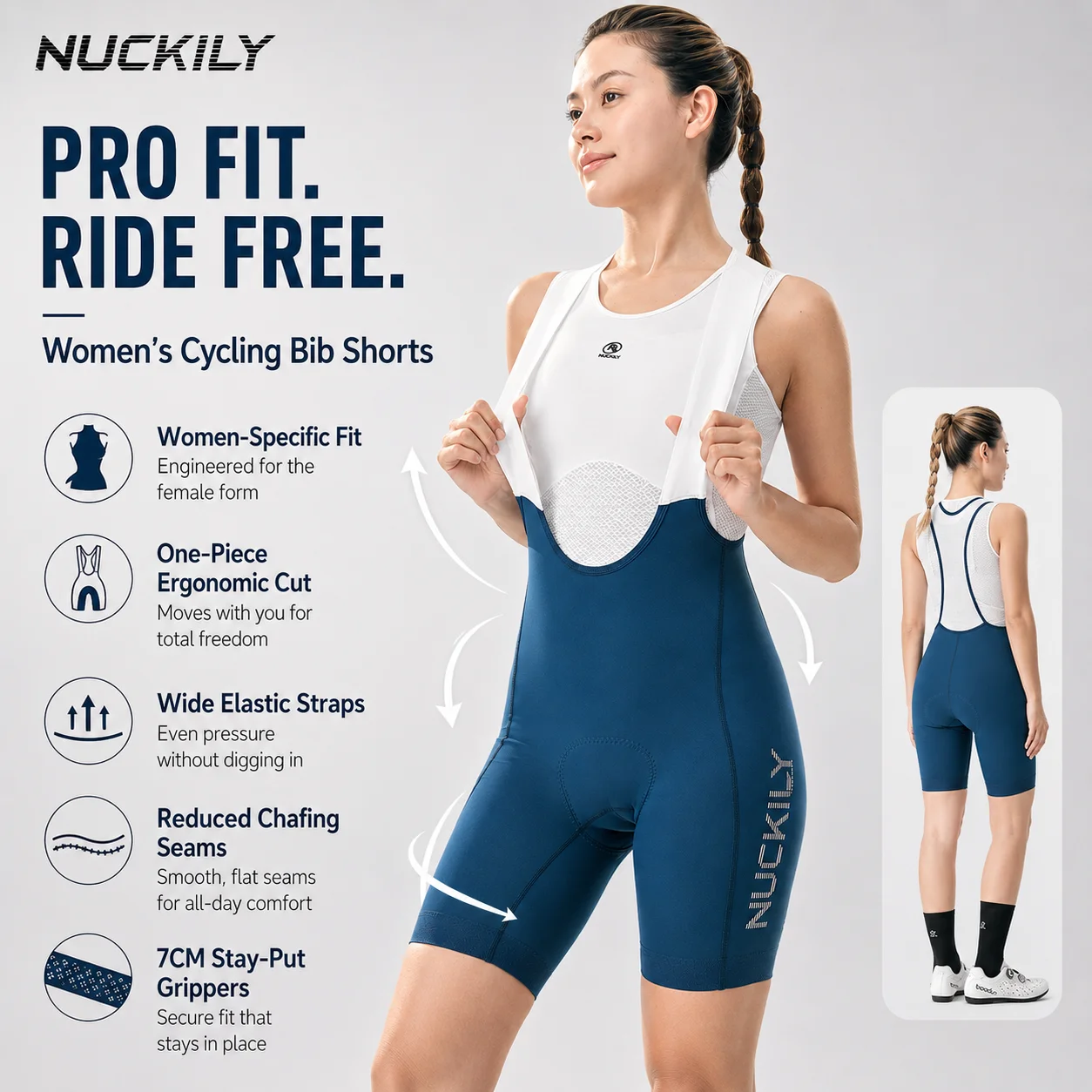 

NUCKILY Women Cycling Bib Shorts Padded Bike Shorts Breathable Mesh Strap Road MTB Bicycle Shorts Anti Slip Reflective