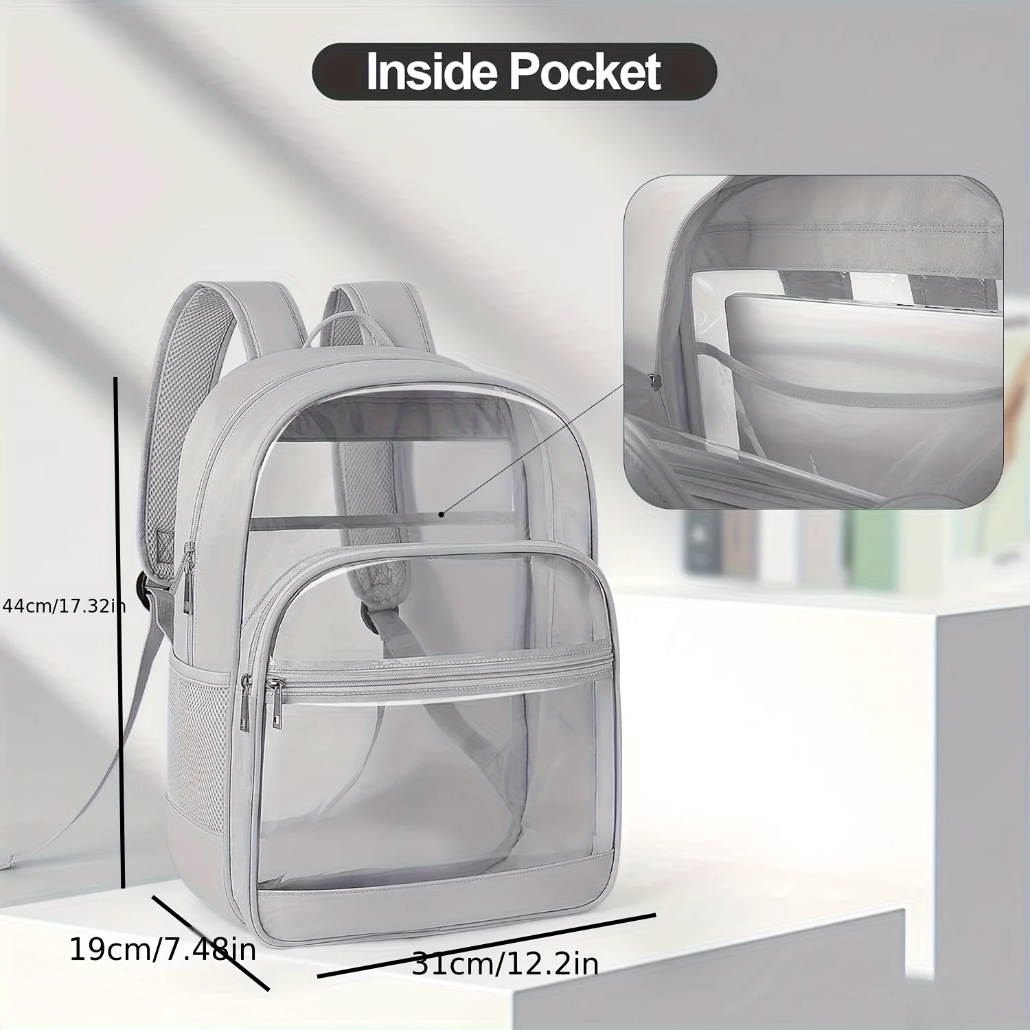 Zaino trasparente resistente per la scuola: spallacci leggeri e regolabili, chiusura con cerniera, stampa bagagli in cartone animato, per