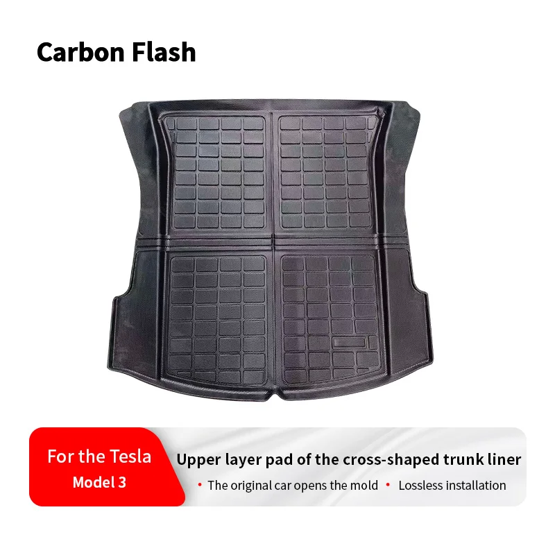 Cross-Shaped TPE Upper Trunk Mat for Tesla 2021-2023 Model 3 – Top Layer Cargo Liner