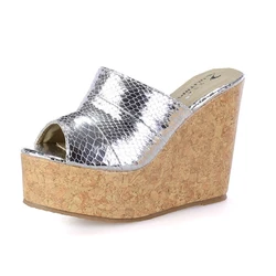 Size 31-43 Women's Slippers 2023 Summer New Open Toe Wedge Platform Silver Gold Sandals Women Summer Shoes