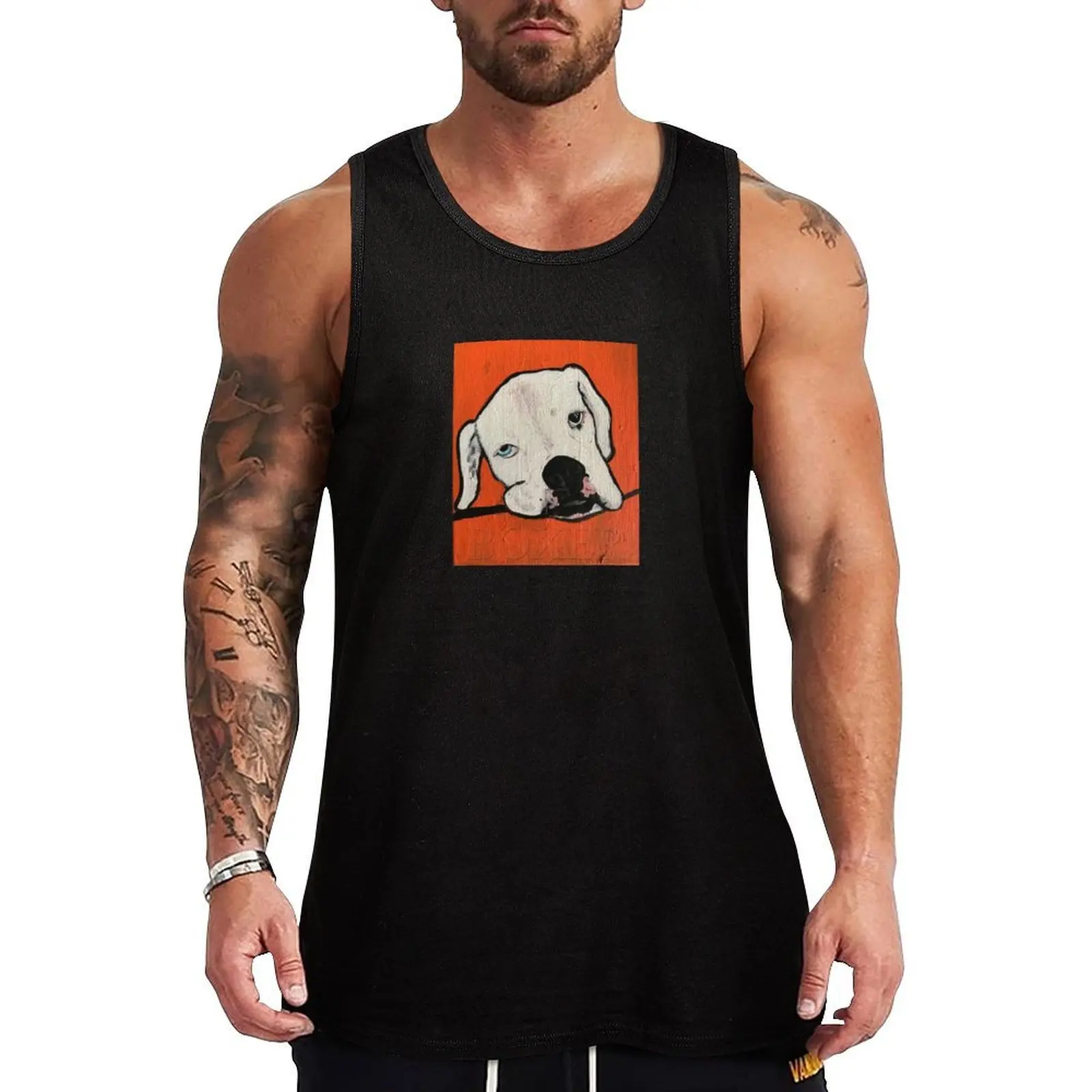 Camiseta sin mangas Pisco the Boxer con estampado gráfico divertido y humorístico