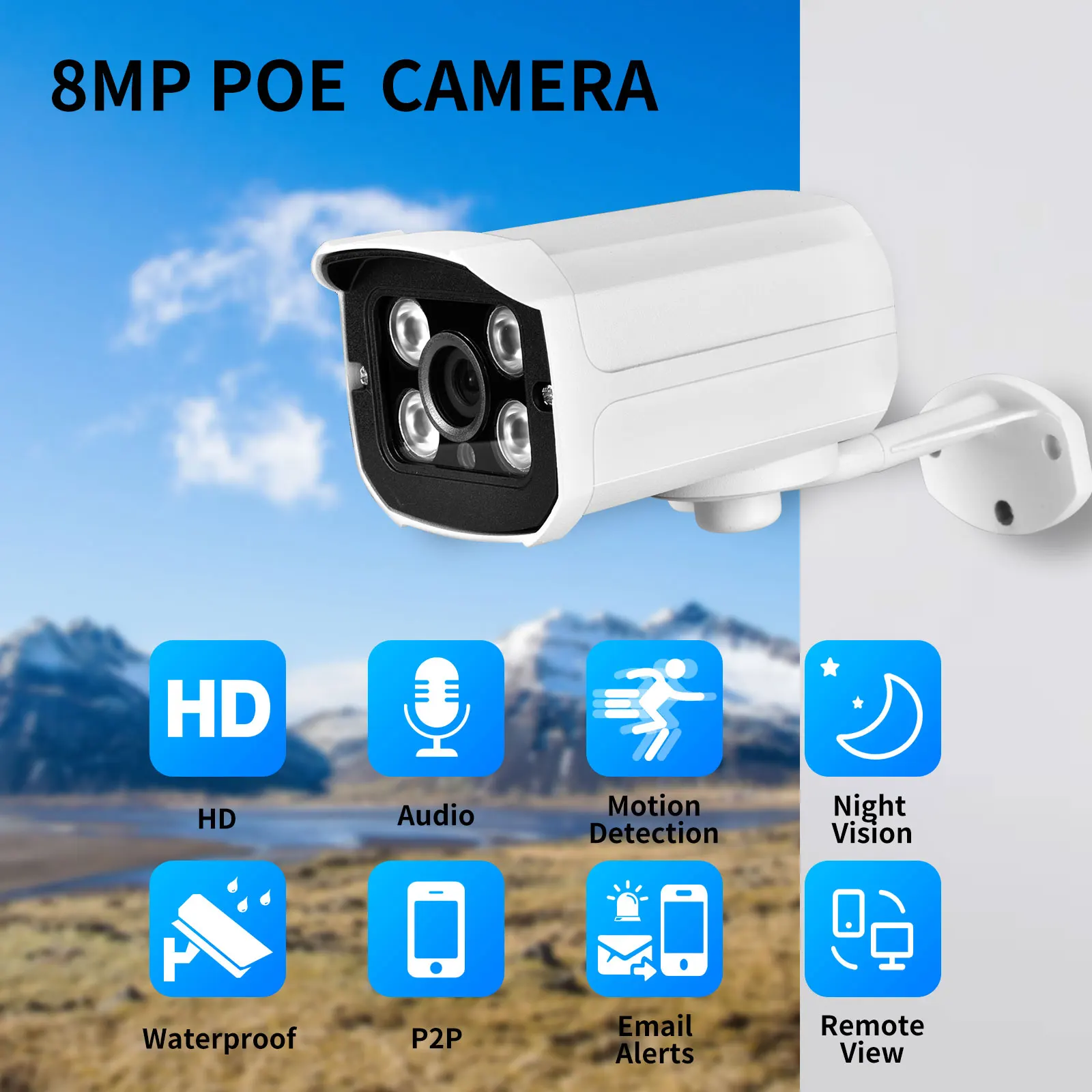 Gadinan 8MP 4K IP Camera Audio Outdoor Face Detection Onvlf 5MP Bullet CCTV IR Night Vision IR 4MP POE Human AI Security Camera