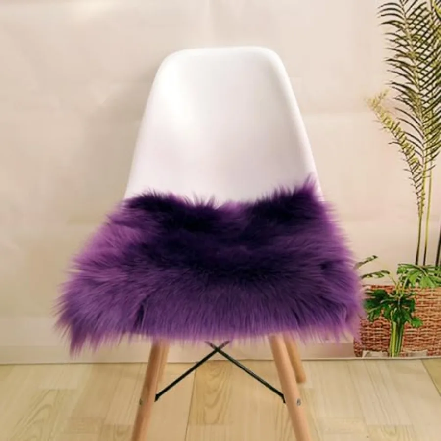 Faux Fur Sheepskin Square Chair Cover Seat Cushion Pad, Luxurious Wool Area Rugs Fluffy Floor Mat for Living Sofa, Photographin