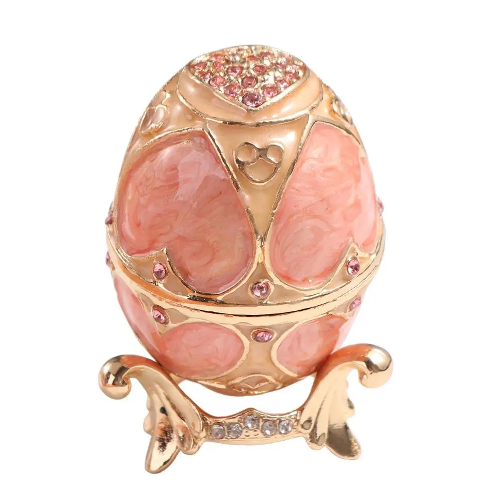 

Oval Shaped Pink LOVE Heart Trinket Box Hand Painted Delicate Earrings Jewelry Organizer with Rich Enamel Sparkling Rhinestone
