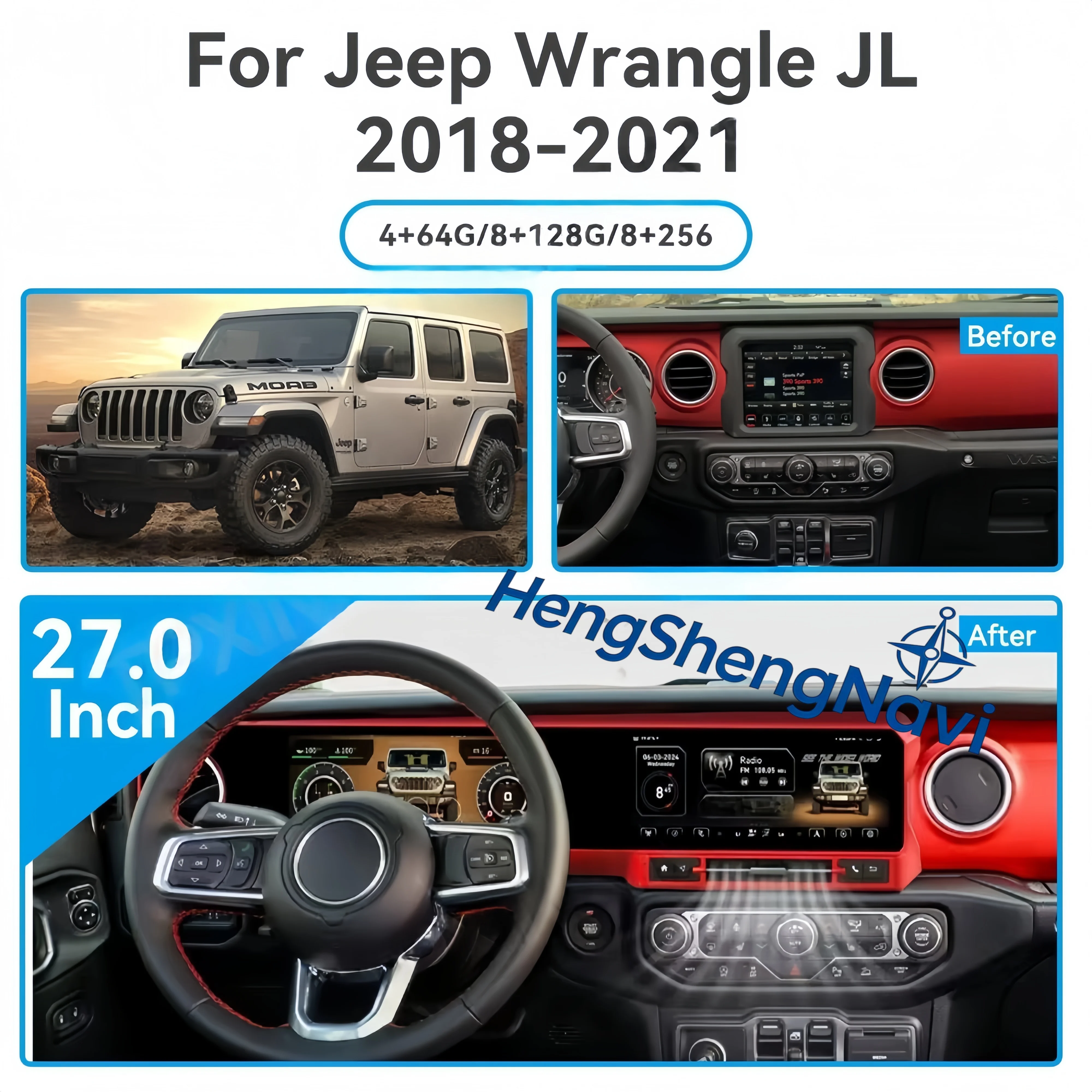 

27inch New Upgrade Dual Screen Android Multimedia Radio LCD Dashboard Digital Cluster Carplay For Jeep Wrangler JL 2019-2023