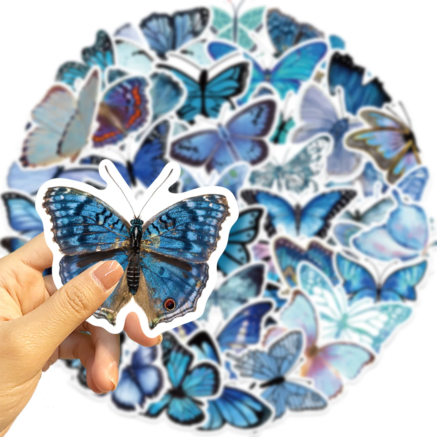 50Pcs Blue Butterfly Graffiti Stickers Waterproof PVC Material Stickers DIY Bicycle Luggage Skateboard