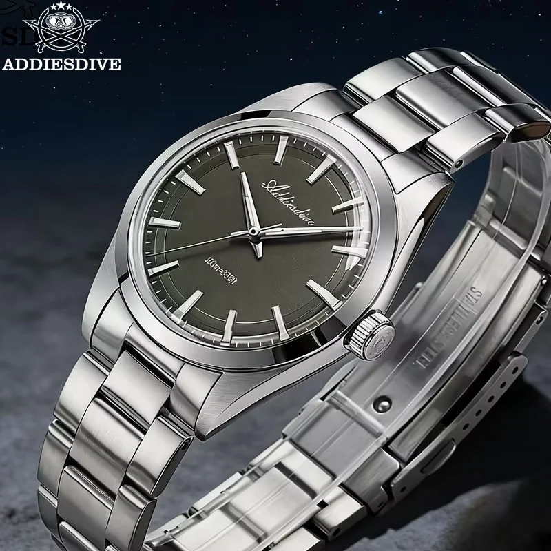 ADDIESDIVE Quartz Watch Luxury VH31 Waterproof 100m AR Coating Domed Glass Stainless Steel Luminous 36mm Watch For Men AD2066