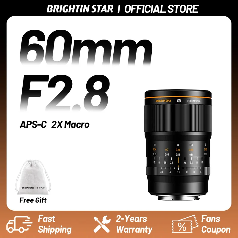 Lente Macro Manual Brightin Star 60mm F2.8 APS-C com Ampliação de 2X para DSLR Sony E, Nikon Z, Canon RF, EOS M, M4/3, Fuji XF xt50