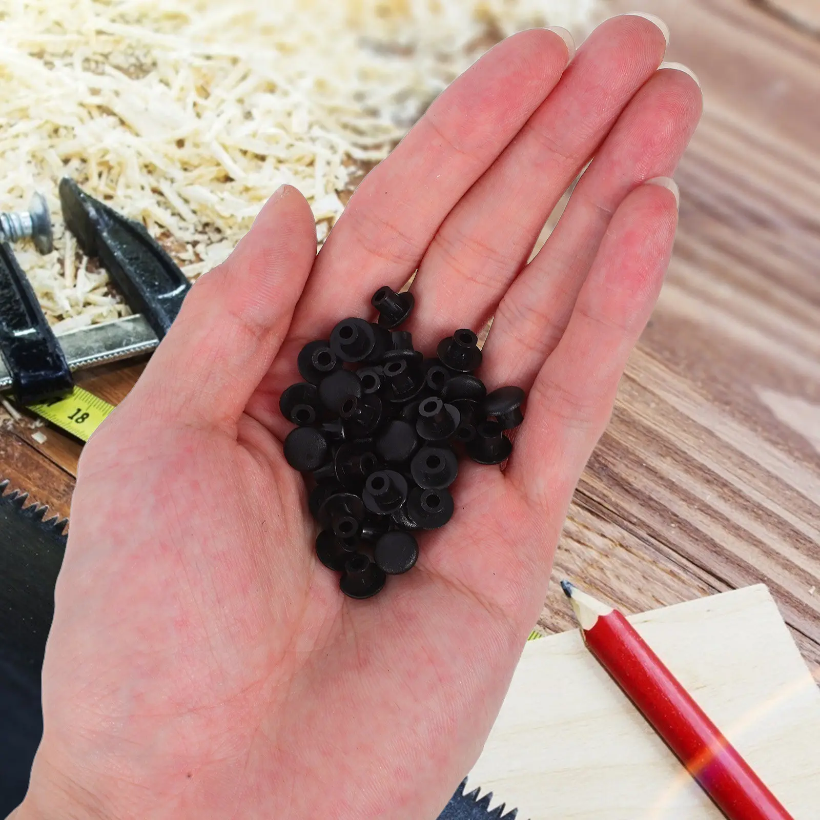 500Pcs Hole Plug Covers Round Plastic Screw Caps Panel Hole Plugs Button Tops for Cabinet Closet Shelf Furniture Black
