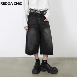 REDDACHiC 90 Retro Skater Men Black Baggy Jorts Whiskers Distressed Frayed Low Rise Oversize Denim Shorts Harajuku Streetwear