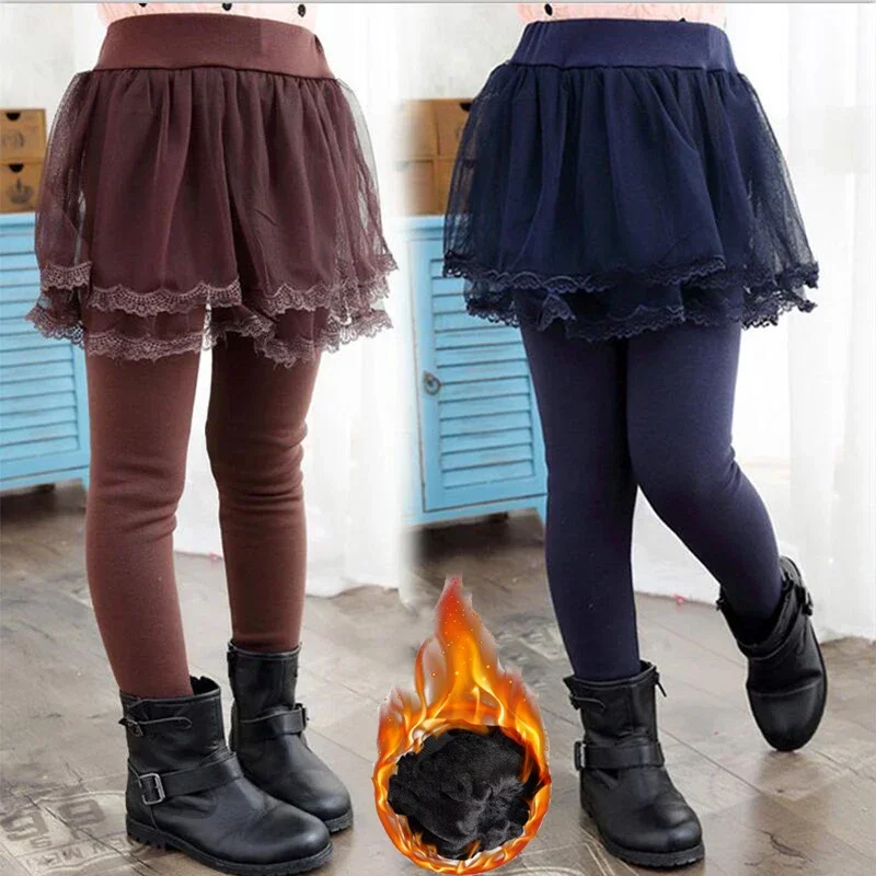 

Girls Winter Leggings Pants Kids Pants Fleece Legging for Girls Thick Warm False Two Pieces Culotte Children Skirtpants Trousers