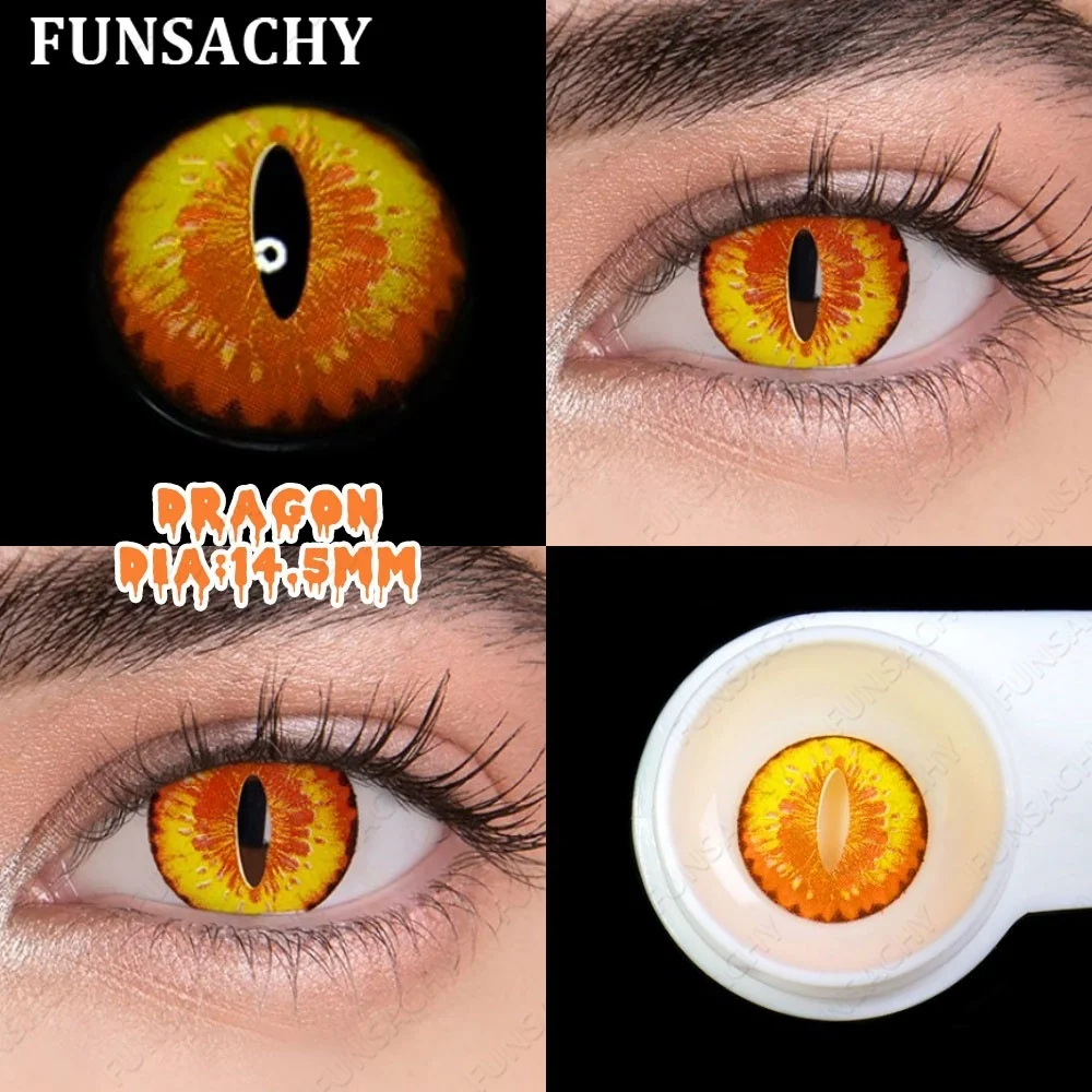 FUNSACHY 1 Paar Drachen-Cosplay-Kontaktlinsen für Halloween Verrückte Cosplay-Kontaktlinsen Anime Gelbe Weichlinsen 14,0-14,5mm Linse