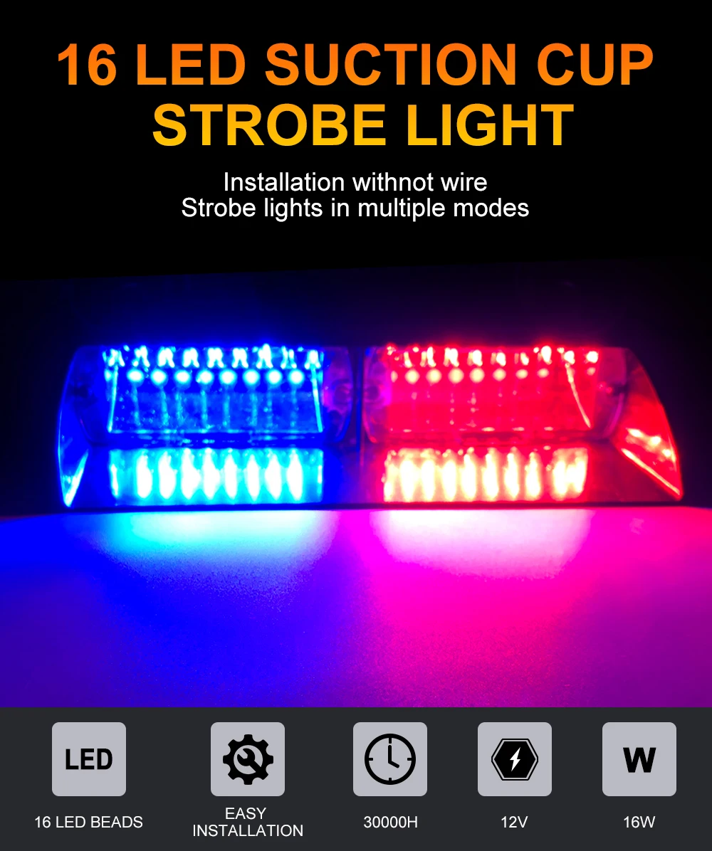 1x Car truck flash lamp emergency warning lamp 16 LEDs Warning Lights Day Running Flash Police Alarm Lamps Multi Blinking Modes