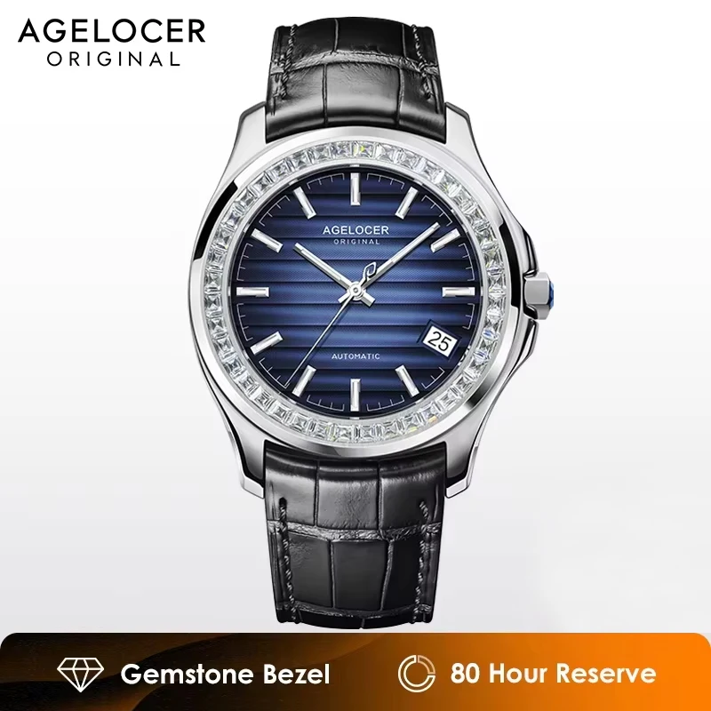 AGELOCER Original Baikal Watch Men's Big Calendar Business Formal Automatic Mechanical Watch Diamond Watch Birthday Gift for Men