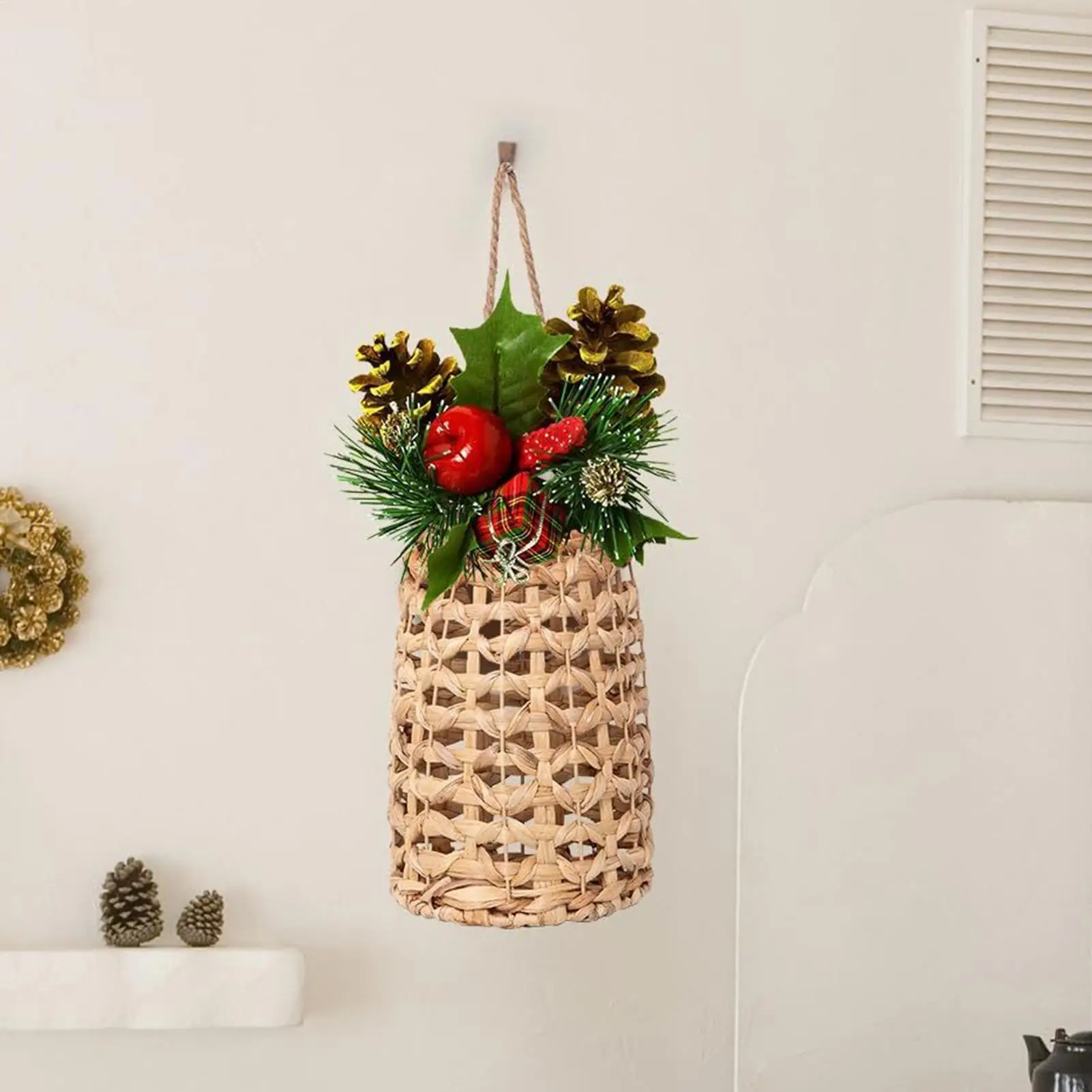 Woven Wall Baskets Water Hyacinth Wall Decor Rustic Farmhouse Storage Door Flower Basket for Entryway Living Room Porch