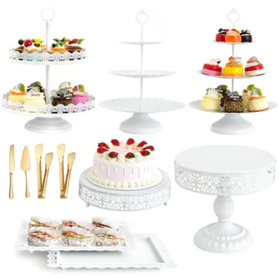 

11 Pcs White Metal Cake Stand Set, Elegant Dessert Table Display Set for Party, Cupcake Stand Candy Table Display Sets for Wedd