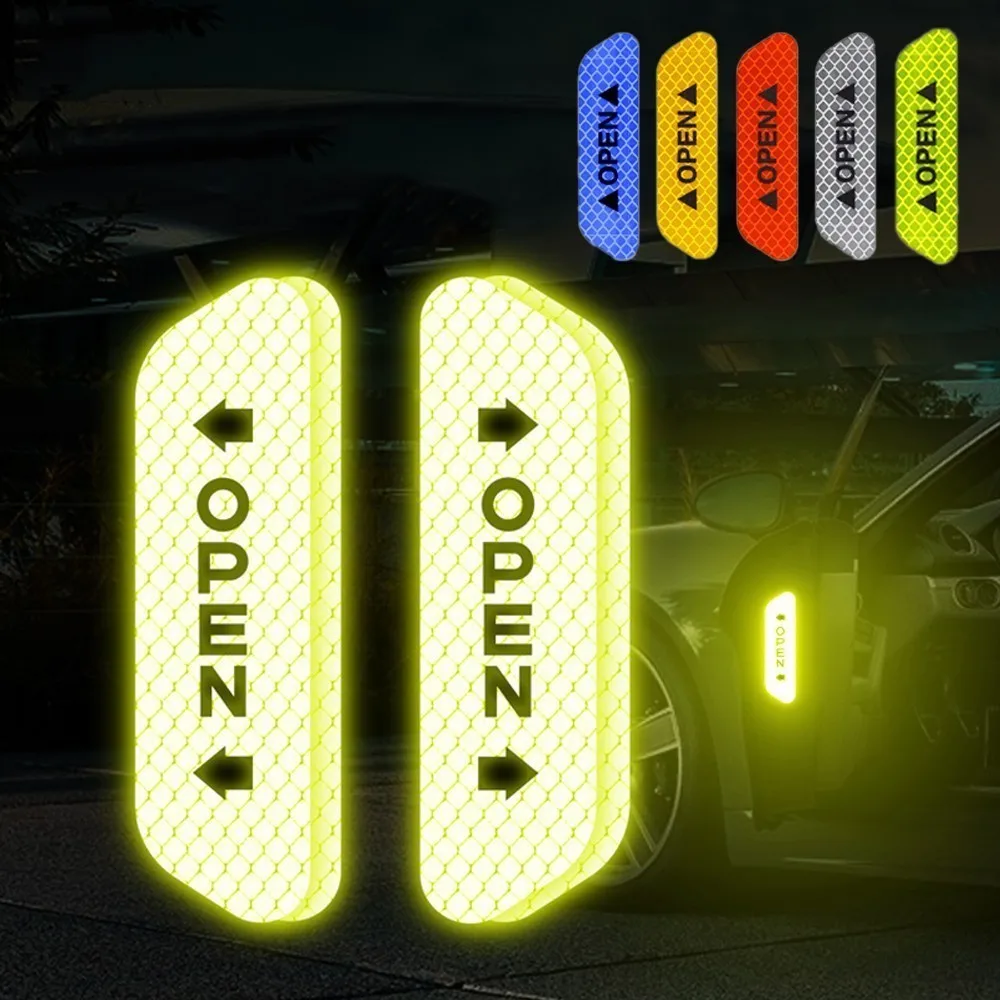 4PCS Car Safety Door Opening Warning Sticker Wear-resistant and Durable Reflective Sticker Car Exterior Protective Accessories