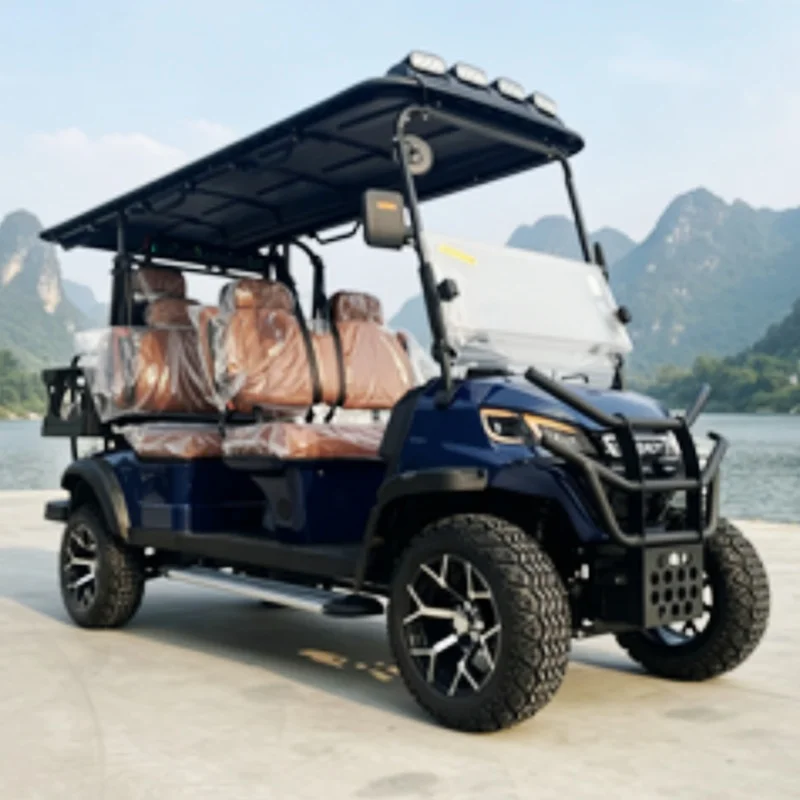 6-Seater Electric Golf Cart Lead-Acid/Lithium Battery 60V/72V Hunting Cart 14 Inch Tire Seat With Headrest Roof LED Light Strips