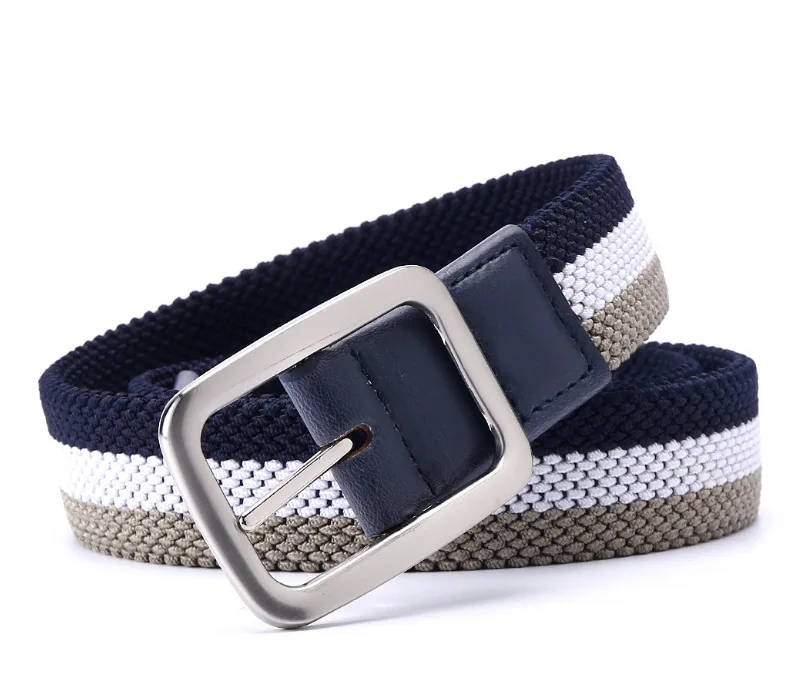 2023 doppelseitig geflochtener elastischer Gürtel Premium-Mode accessoires Stretch-Stoff Golf leder für Herren silberne Schnalle – Detail 4