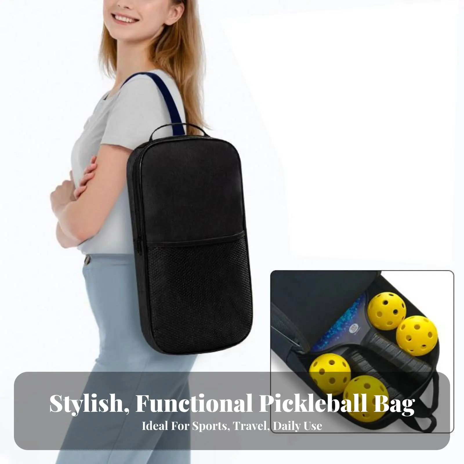 Pickleball Paddle Bag Large Capacity Single Shoulder Pickleball Bag Sports Accessory Water-Resistant Wear-Resistant for Outdoor view 3