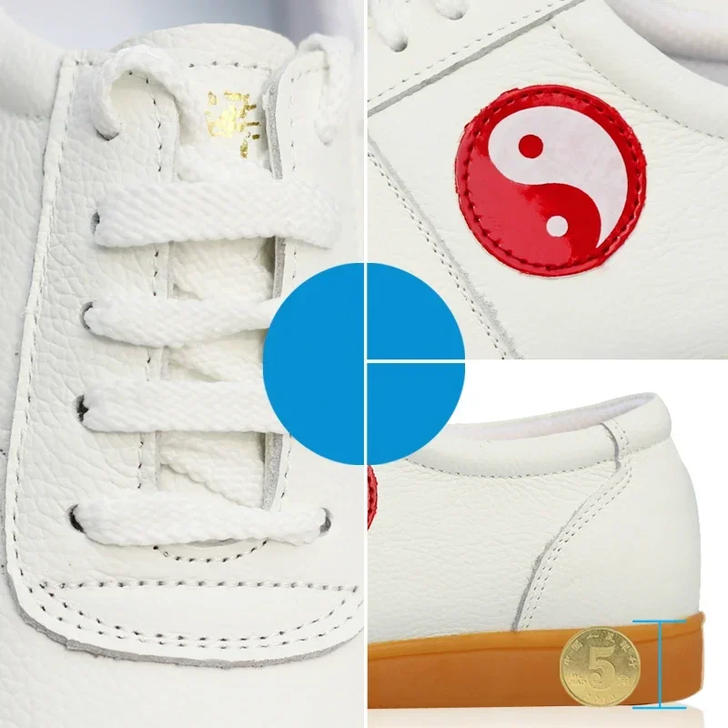 جلد البقر تاي تشي أحذية لينة الجلد الحقيقي الكونغ فو الووشو أحذية فنون الدفاع عن النفس حذاء رياضة التدريب الرياضي الأحذية أسود أحمر أبيض 35-46