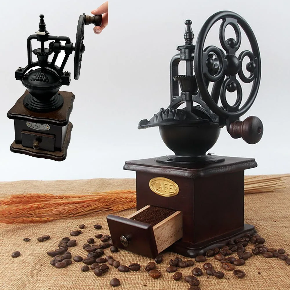 Ręczna młynka do kawy z korbką, w stylu retro, elegancki element dekoracyjny, wyjątkowy prezent, idealna do kawy przygotowywanej w French Press, espresso i kawiarkach typu Moka.