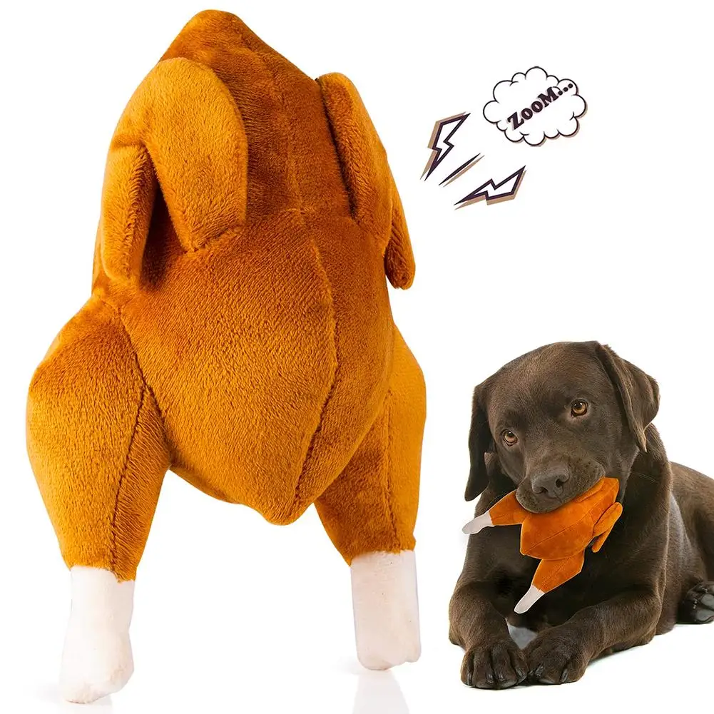 Pet Dog Roast Chicken Plush Squeaky Stuffed Toys Chew-resistant Chew Toy Teeth Cleaning Toy Pet Accessories