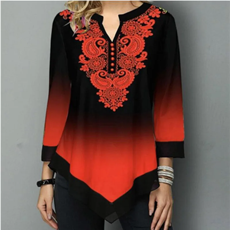 Shirt Women Spring Summer Blouse 3/4 Sleeve Casual Printing Female Fashion Shirt Tees Tops  5XL StreetShirt