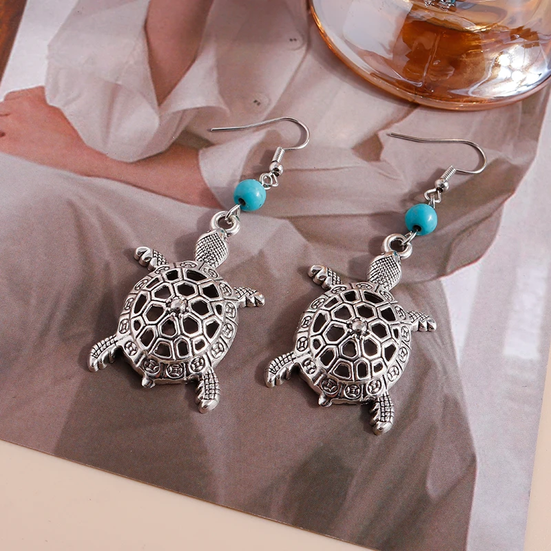 Cartoon Turtle Drop Earrings for Women Alloy Animal Dangle Hooks Earrings Girls Party Holiday Jewelry Accessories