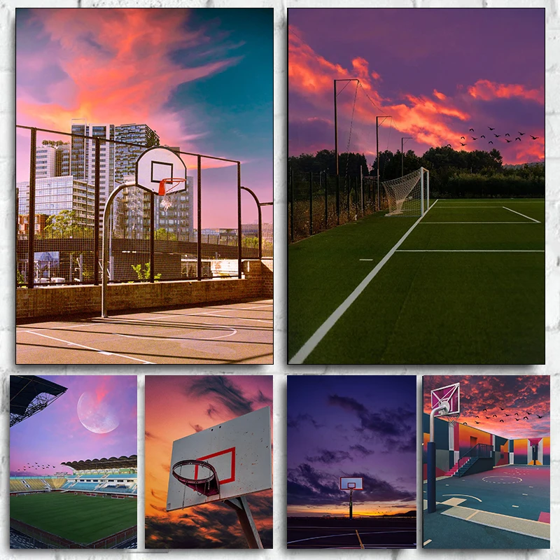 Sports Venue Canvas Painting Football Field Cricket Sports Wall Art Nordic Poster and Print Cartoon Pictures for Teen Room Decor