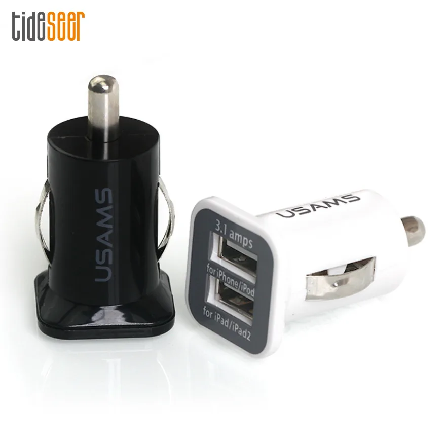 

USAMS Universal 12V Mini Dual USB Car Charger 3.1A Fast Car Charging Auto Charge Adapter for iPhone iPod Mobile Phone PC 300pcs