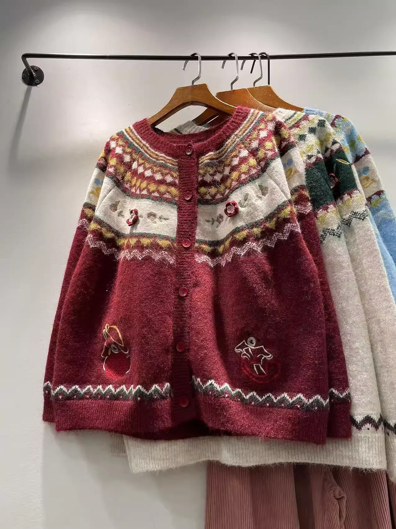 

Japanese Style Cardigan for Women Autumn Winter Beige Blue Red Pink Sweater Cardigan Mori Girl Sweet Christams Sweater