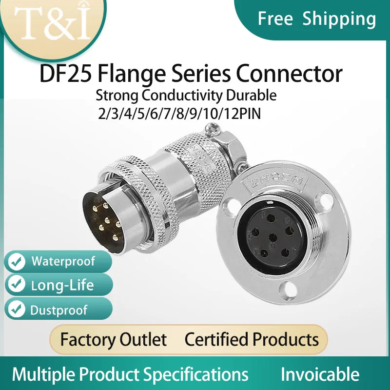 

5Sets DF25 GX25-3/4/5/6/7/8/910/11/12Pin Aviation Automobile Waterproof Male Female Fixed Flange Installation 3-hole Connector