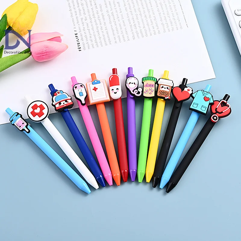 Nurse Doctor Gel Pens 0.5mm Black Ink Writing Pen Cute Cartoon Ornament Retractable Gel Pens Hospital Supplies