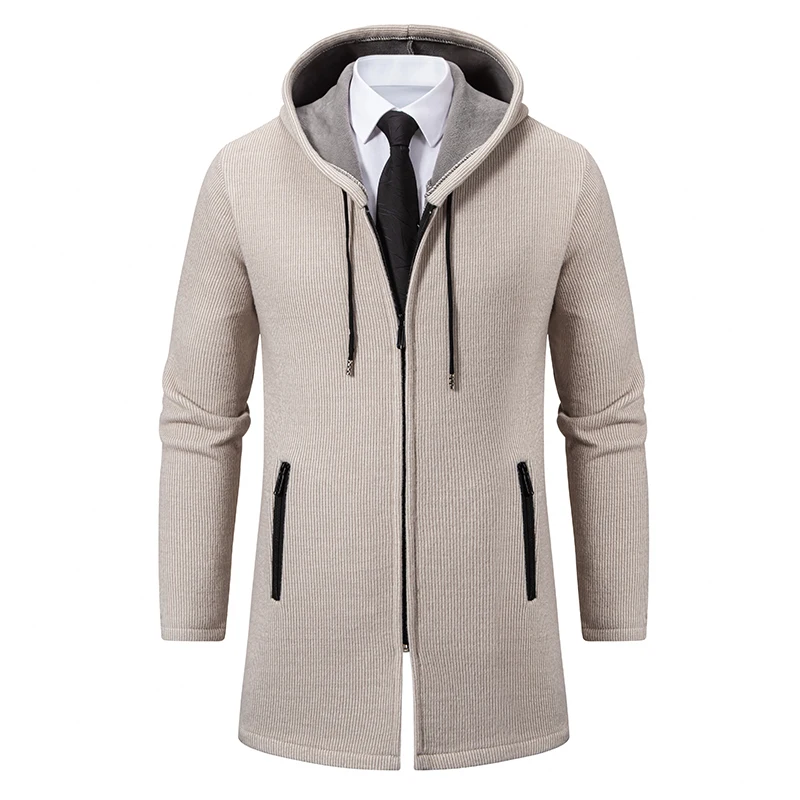 

2025Men's Winter Padded Jacket Thick Fleece Long Jackets Coat Knitting Sweaters Hooded Zipper Cardigan Male Overcoat