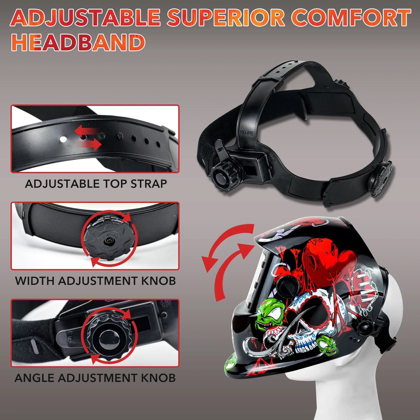 Imagem -03 - Justhot-flower Skull Welding Helmet True Color Solar Battery Power Soldagem Máscara Auto Escurecimento Comfort Hood Arc Sensor