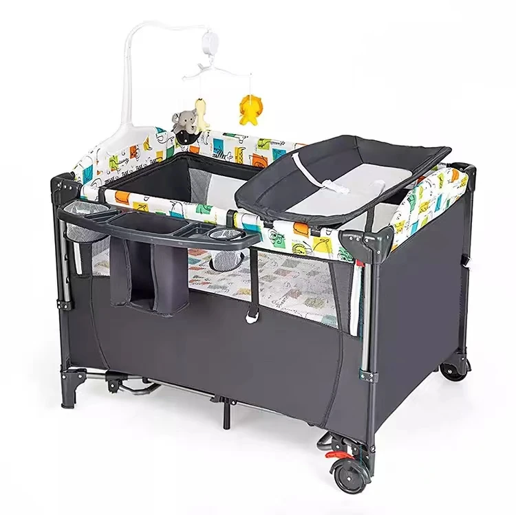 Multifunctional Metal Baby Bedside Sleeper crib  cot for toddlers with Rocking Tube for Bedroom and Hospital Use