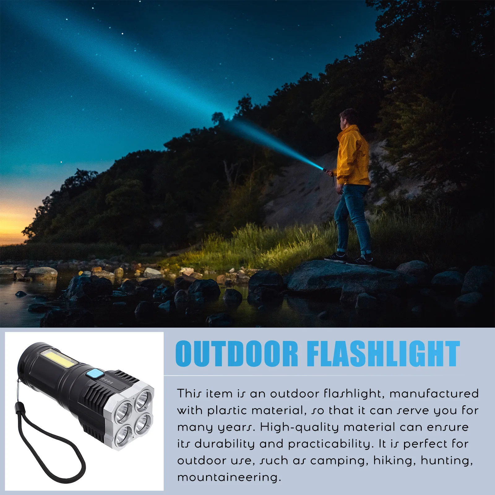 Multifunctional Flashlight Rechargeable Led Usb Charging Waterproof Portable Outdoor Lighting Device For Camping Hiking