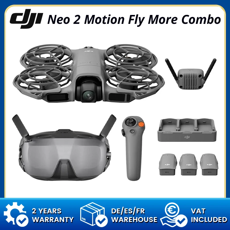 Dron con Cámara Dji Neo 2 Motion Fly More Combo, Imágenes de Alta Calidad 4K, Sensor Cmos de 1/2", Video 4K/60Fps y Time-Lapse 4K/100Fps, Fácil para Principiantes