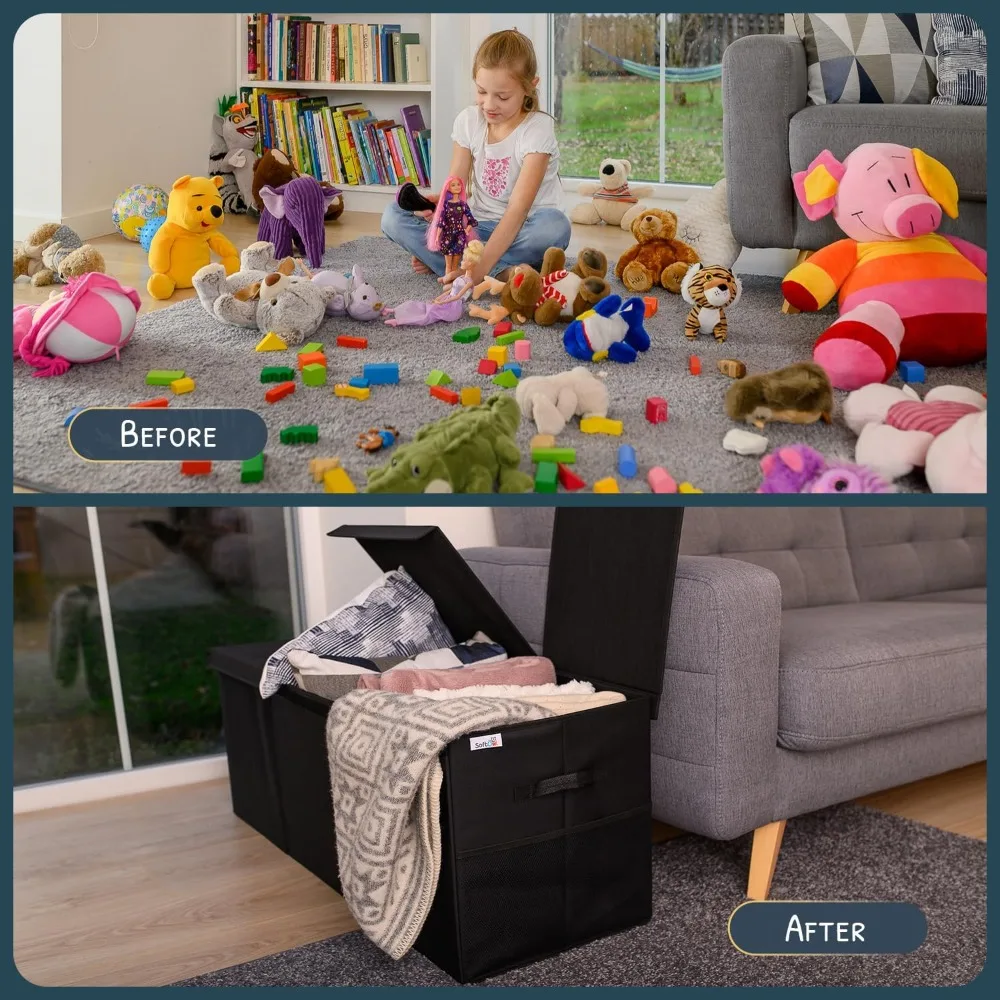 منظم صندوق لعبة قوي قابل للطي مع غطاء وفواصل لتخزين ألعاب الأطفال #6