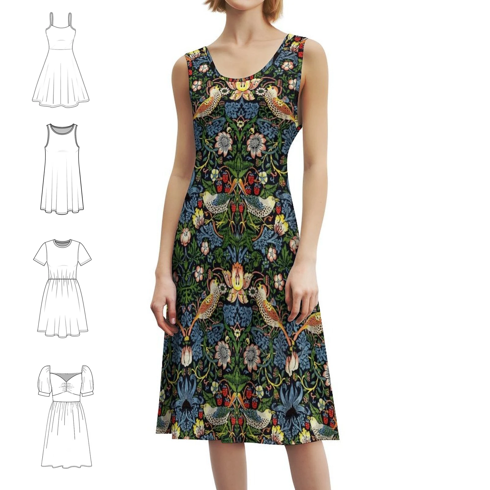 William Morris Strawberry Thief-1883 Korean Style Casual Dress For Women Simple Daily Office Lady Dresses William Morris