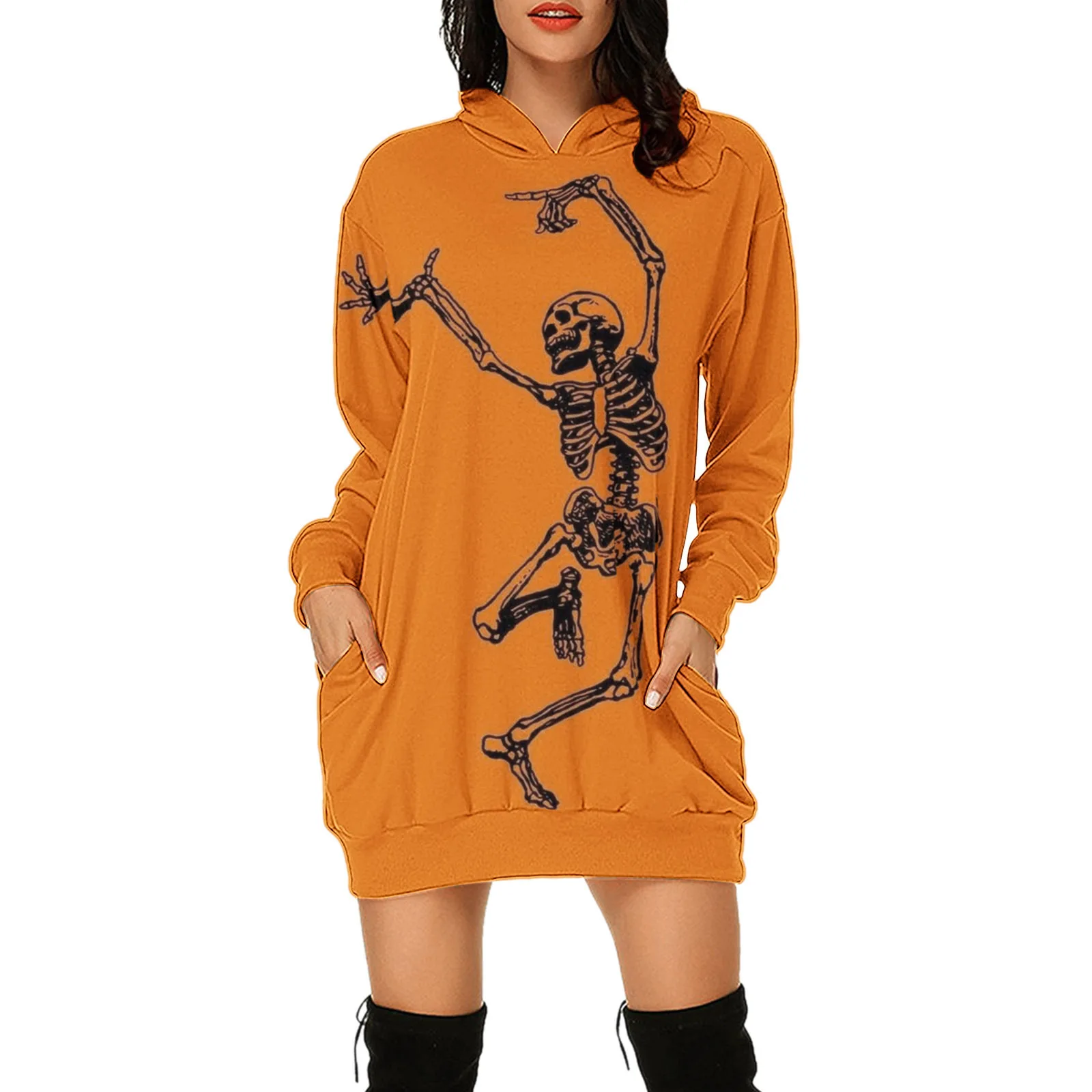 2024 Fall Halloween Women's Long O neck Hoodie Thin 3D Printed Pumpkin Pattern Long Sleeve Hoodie, Pullover Drop Shoulder Hoodie