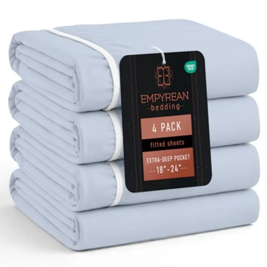 

Empyrean Pack Ice Blue Extra Deep Pocket Fitted Sheet,Hotel Luxury Size Fitted Sheet Only Easily Fits 8 to Inch Mattress, Super