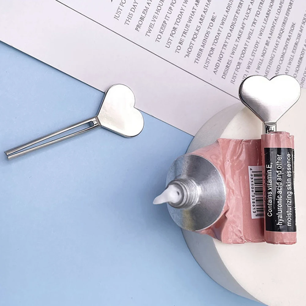 Stainless Steel Manual Toothpaste Squeezer Heart shaped Metal Dispenser Tube Squeezer Key Roller Set Bathroom Accessories