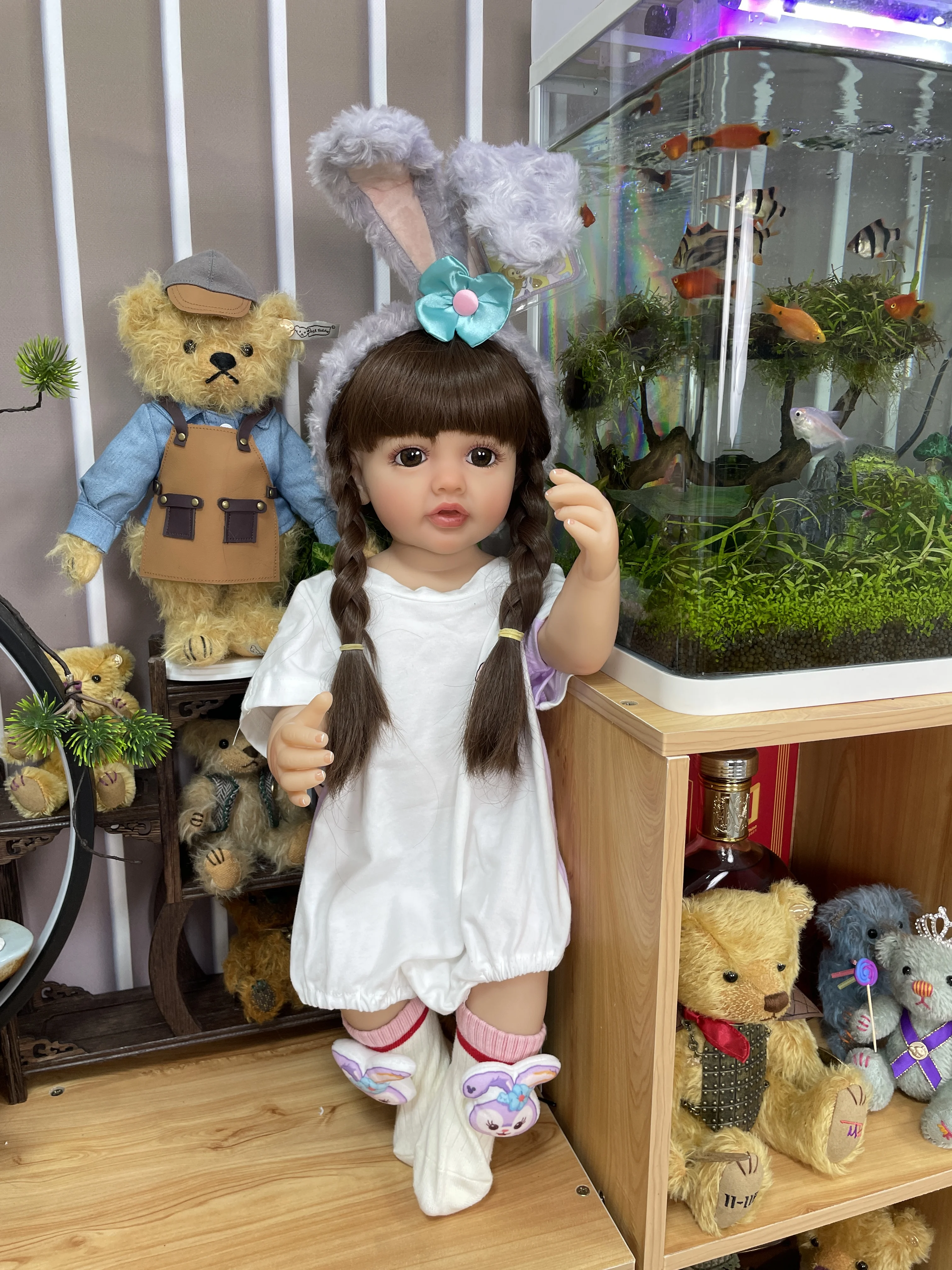 NPK 55CM Full Body Silicone Soft Touch Reborn Toddler Princess Betty with long hair Lifelike Real baby doll