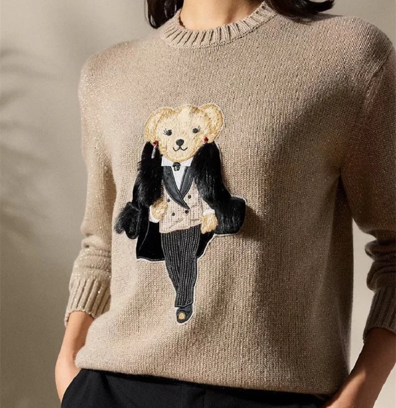 100% Cashmere Women's Sweater Autumn Winter Teddy Bear Knit