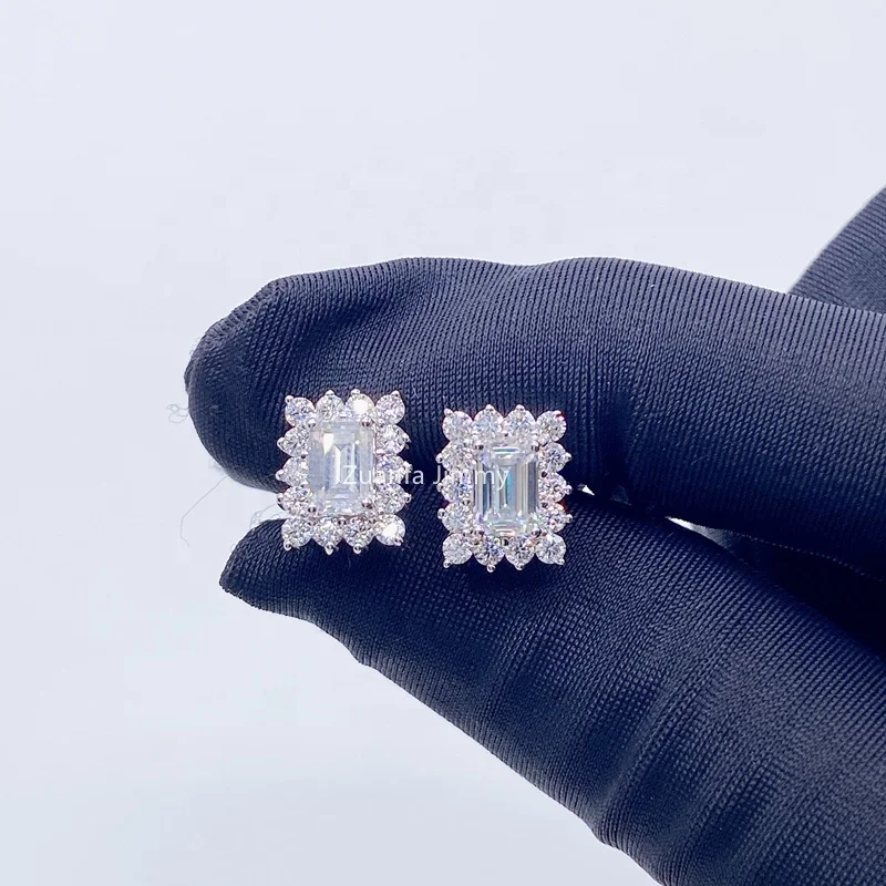 Pass Diamond Tester In Stock Iced Out HipHop Style 925 Sterling Silver VVS Baguette Moissanite Women Stud Earrings