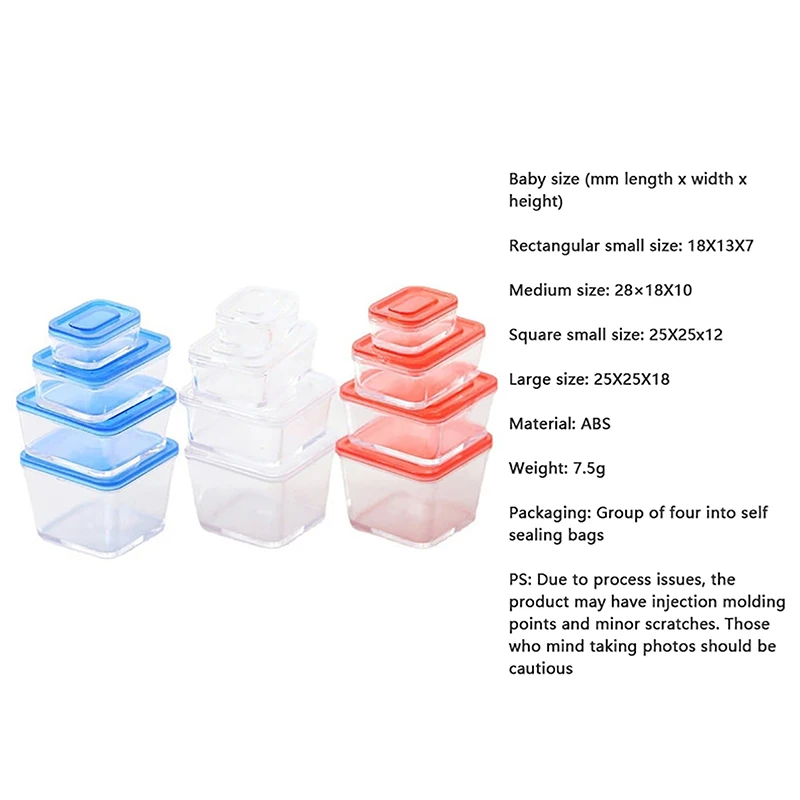 4 stuks Mini Leuke Container Scherper Poppenhuis Miniatuur Voedsel Snack Fruit Box voor blyth barbies Pop Accessoires