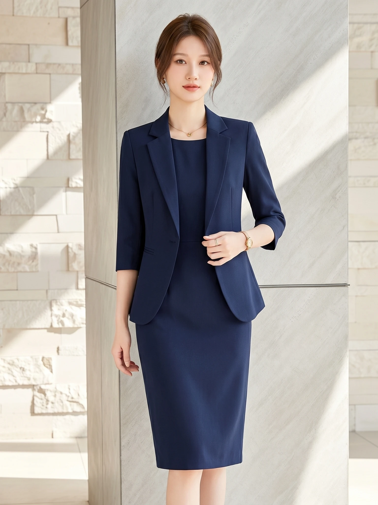 

Olive Green Seven-Quarter Sleeve Suit Set Women's Spring New High-End Slim Fit Dress Jacket Goddess Style Commute Fashion